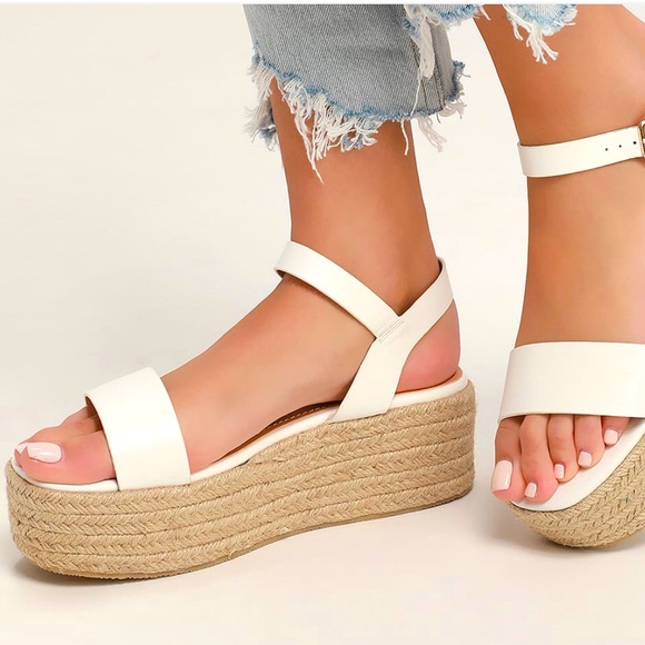 Lulus Shoes - Lulus White Espadrille Flatform Sandals
